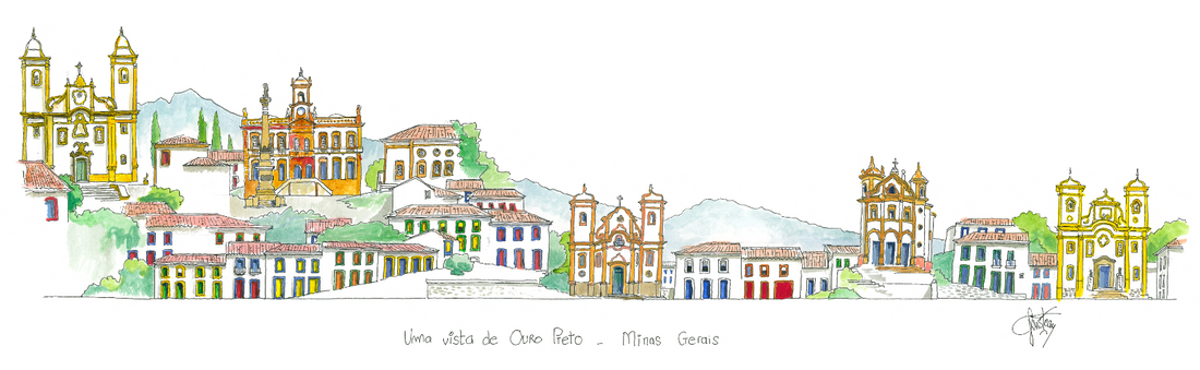 Impressão fine art de aquarela: Ouro Preto