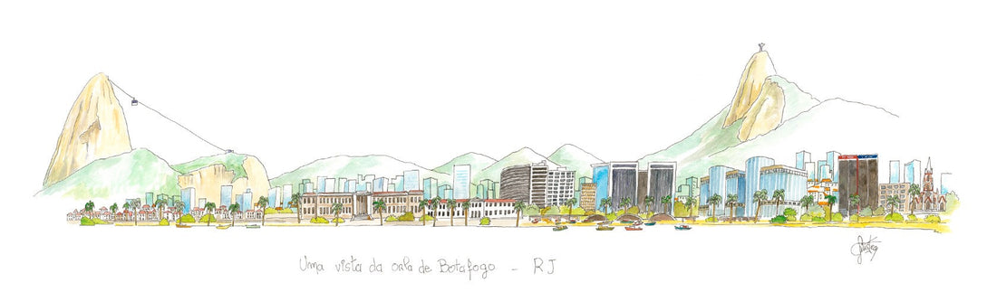 Como pendurar quadros na parede: aquarela panorâmica do Rio de Janeiro